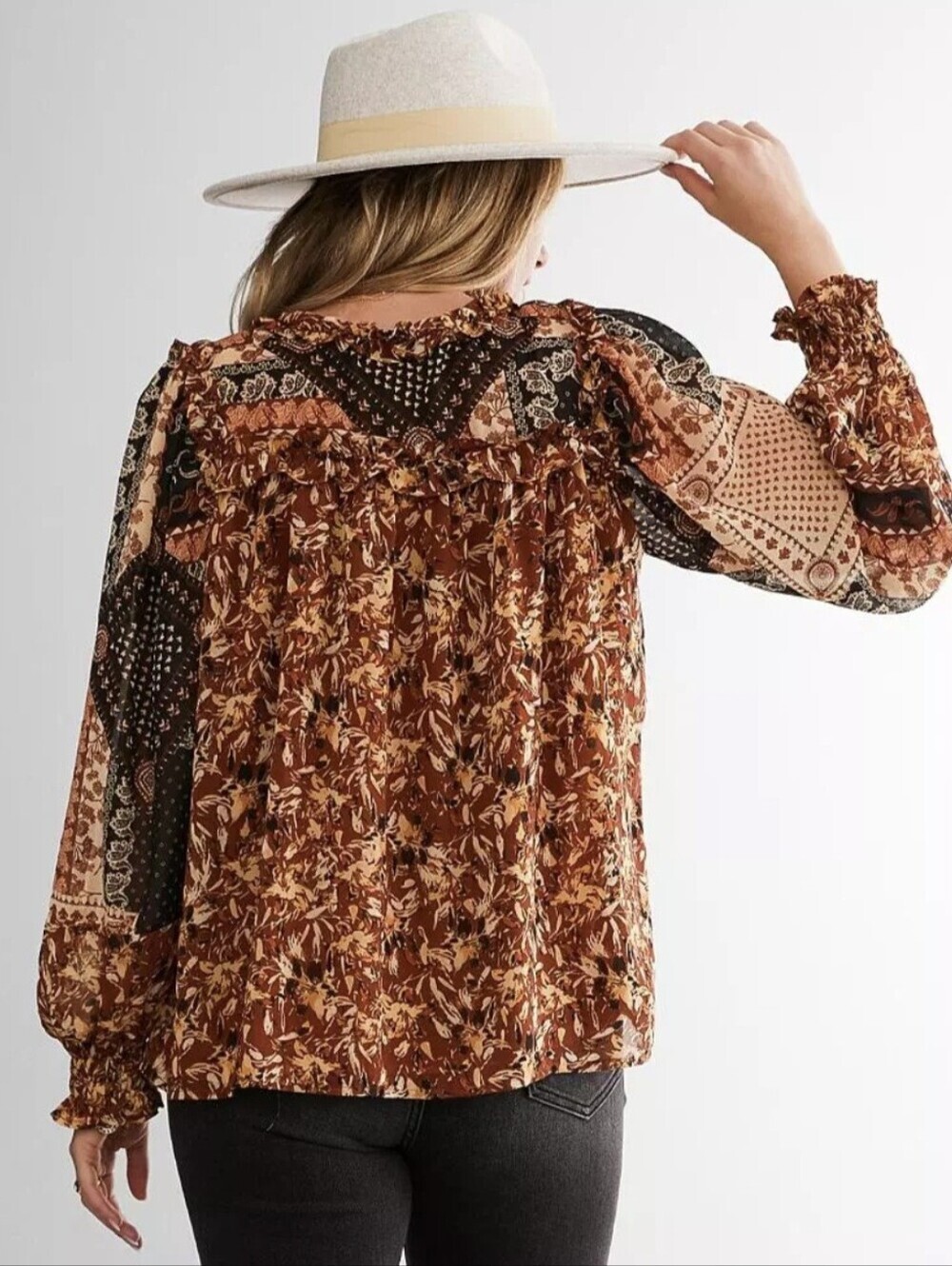 Miss Me Paisley Bohi Rust Color Mix Printed Woven Top - Picture 2 of 11